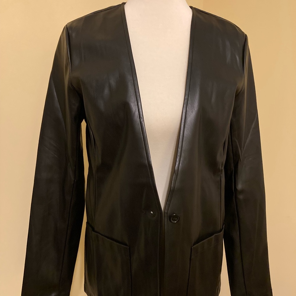 Black Faux Leather Blazer, New with Tags, Size Small, by Peach Clothing